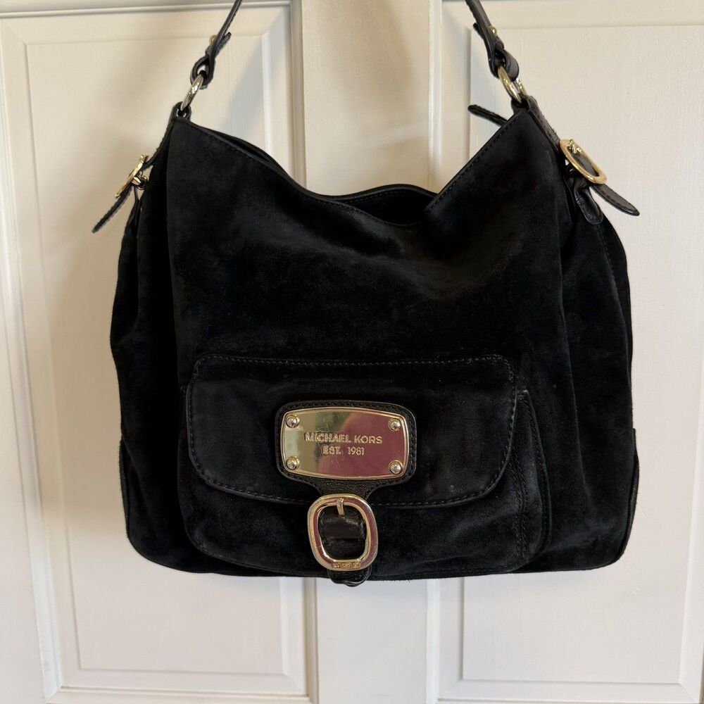 Michael Kors Suede Hobo Shoulder Bag Black